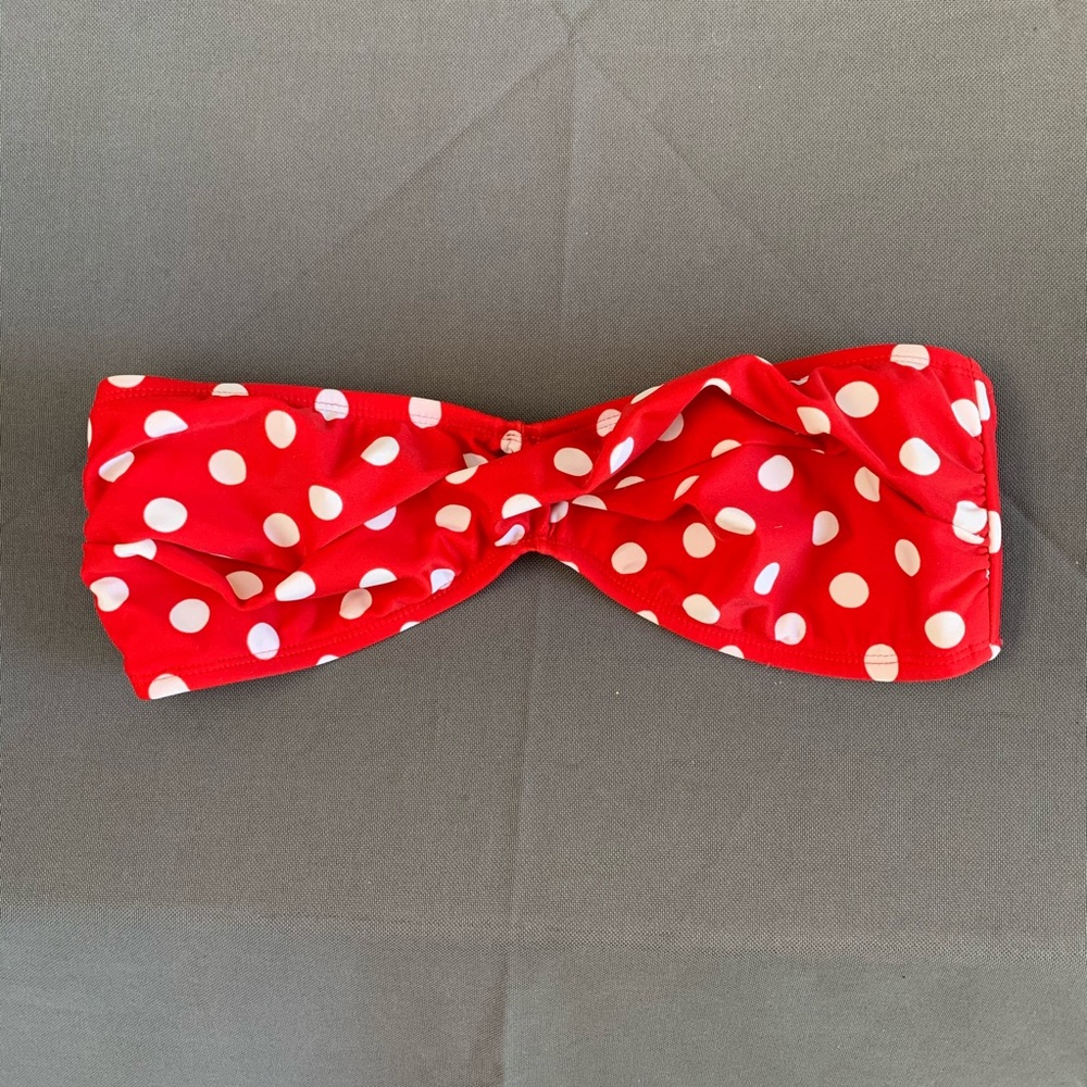 Red Polka Dot Bandeau Style Bikini Top